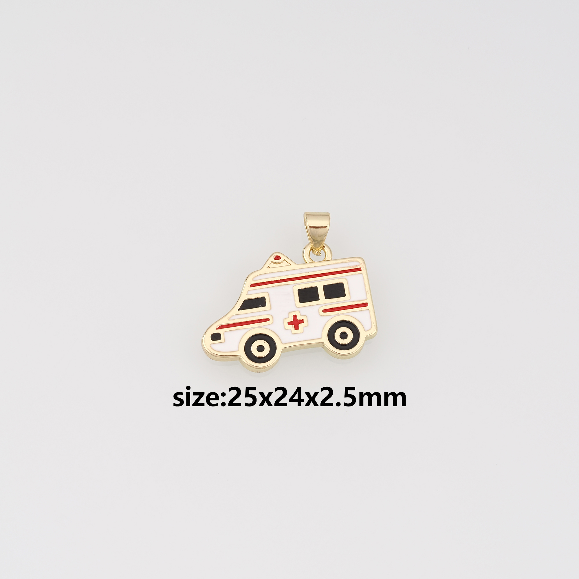 18K Gold Filled Car Pendant,Enamel Ambulance Charm Earrings Necklace for DIY Jewelry Making Supply