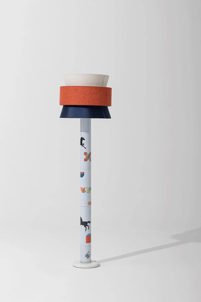 LA047 - HERM@S Classic Linen Blue Orange Spliced Floor Lamp Mesh Printing 3-color Light Study Living Room Bedroom