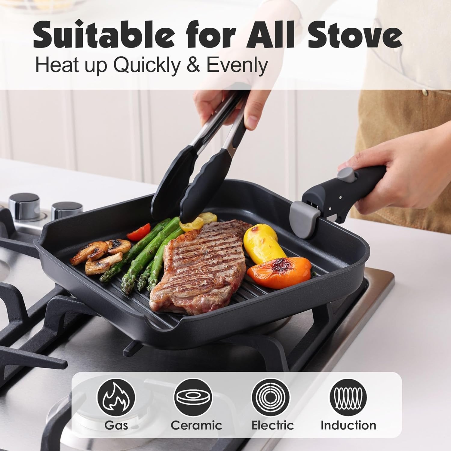 17-Piece Nonstick Granite Cookware Set Detachable Handle Induction Safe Black Oven Dishwasher Safe