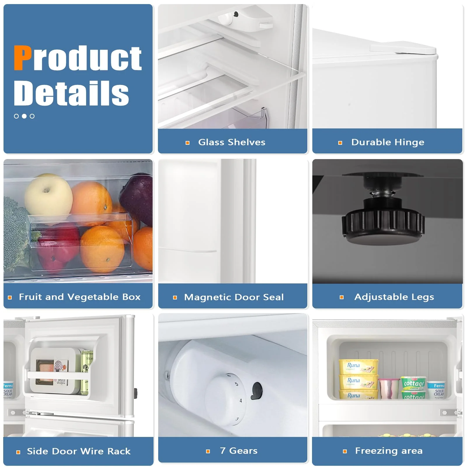 Kismile  Mini Fridge 3.1Cu.Ft Compact Refrigerator 2-Doors Freezer