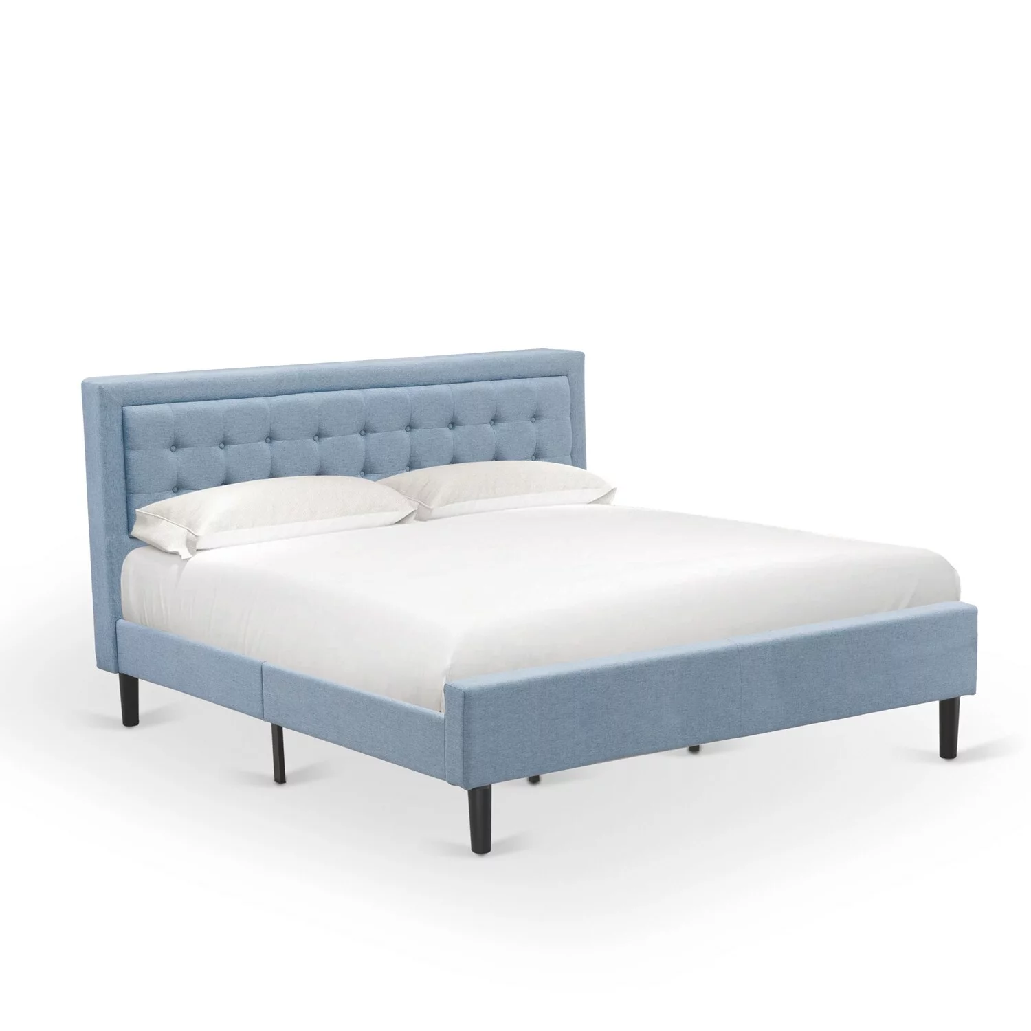 East West Furniture 2-piece Wood Fannin King Bedroom Set in Black/Denim Blue