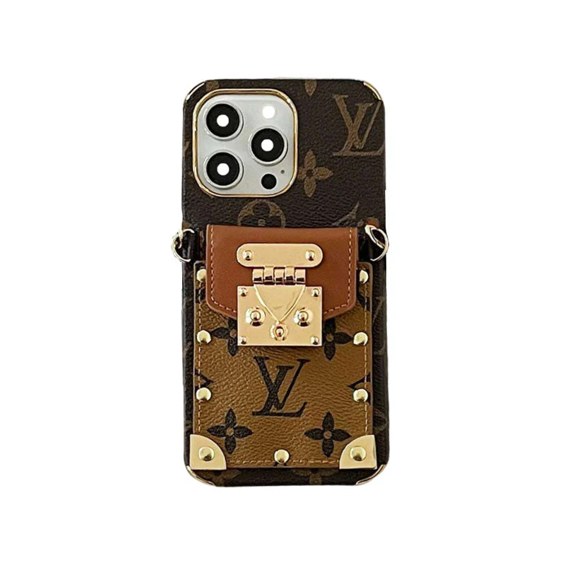 MONOGRAM IPHONE CASE WITH CARD HOLDER AND STRAP BLACK