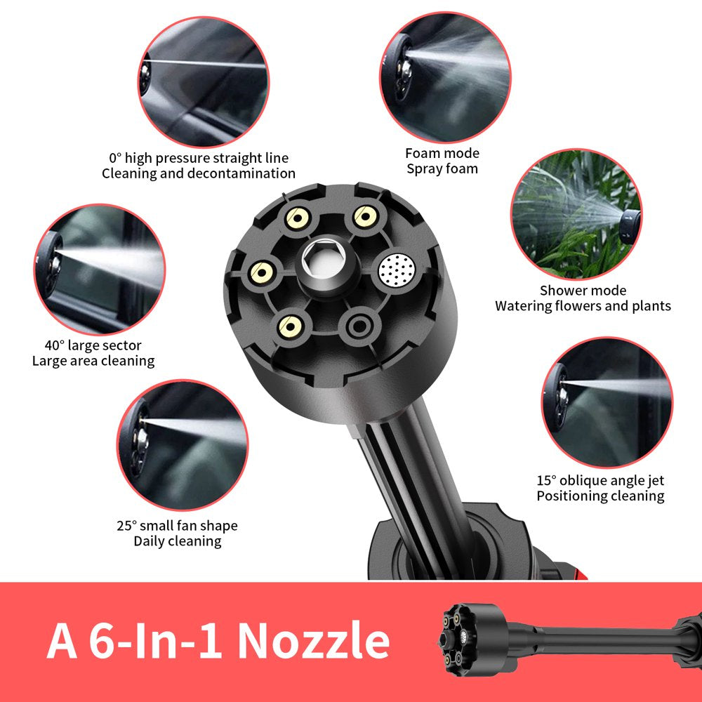 VAVSEA Cordless Pressure Washer, 24V with 6-In-1 Adjustable Nozzle, 32.8FT Water Pipe