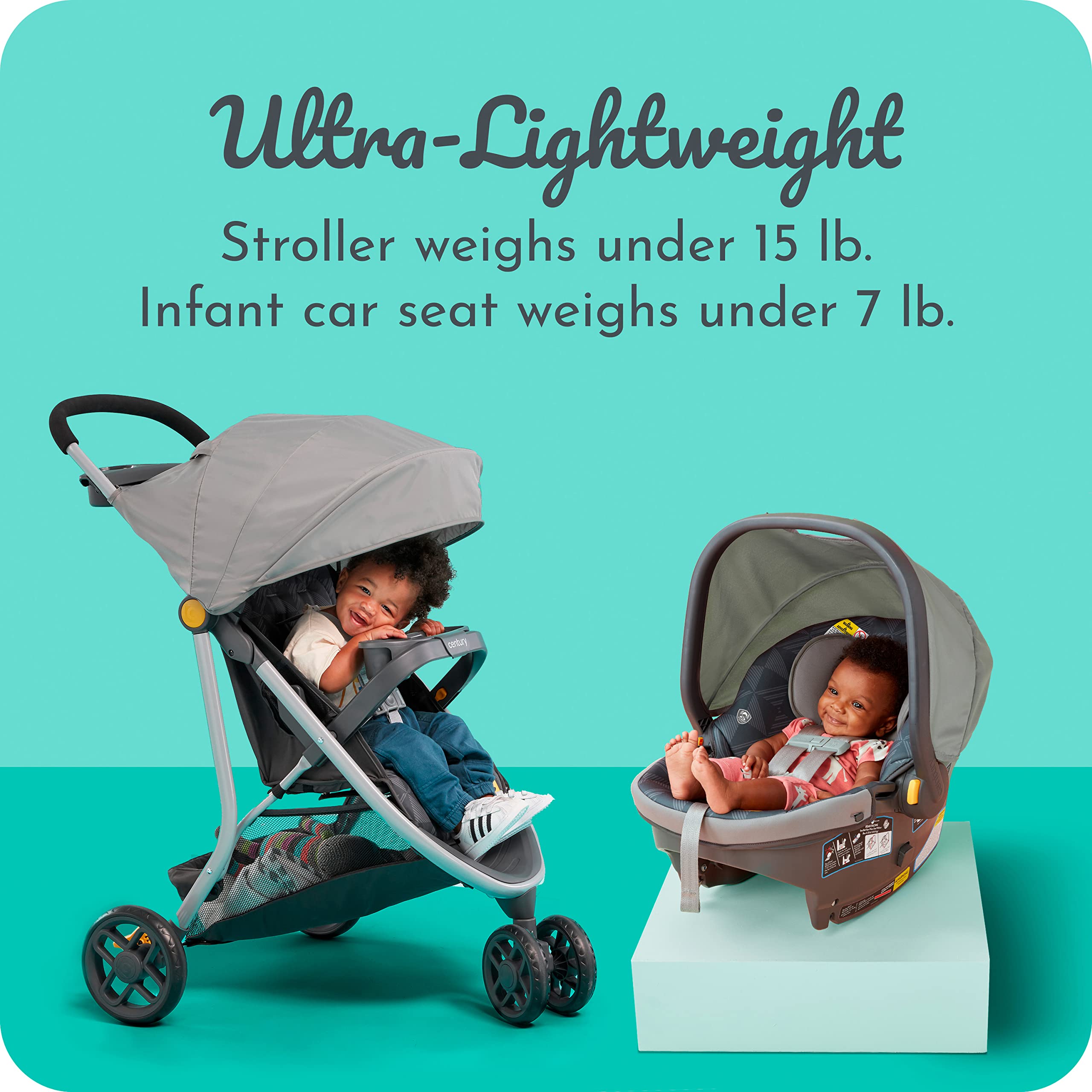 Century Stroll On 3-Wheel 2-in-1 Lightweight Travel System u2013 Infant Car Seat and Stroller Combo, Metro