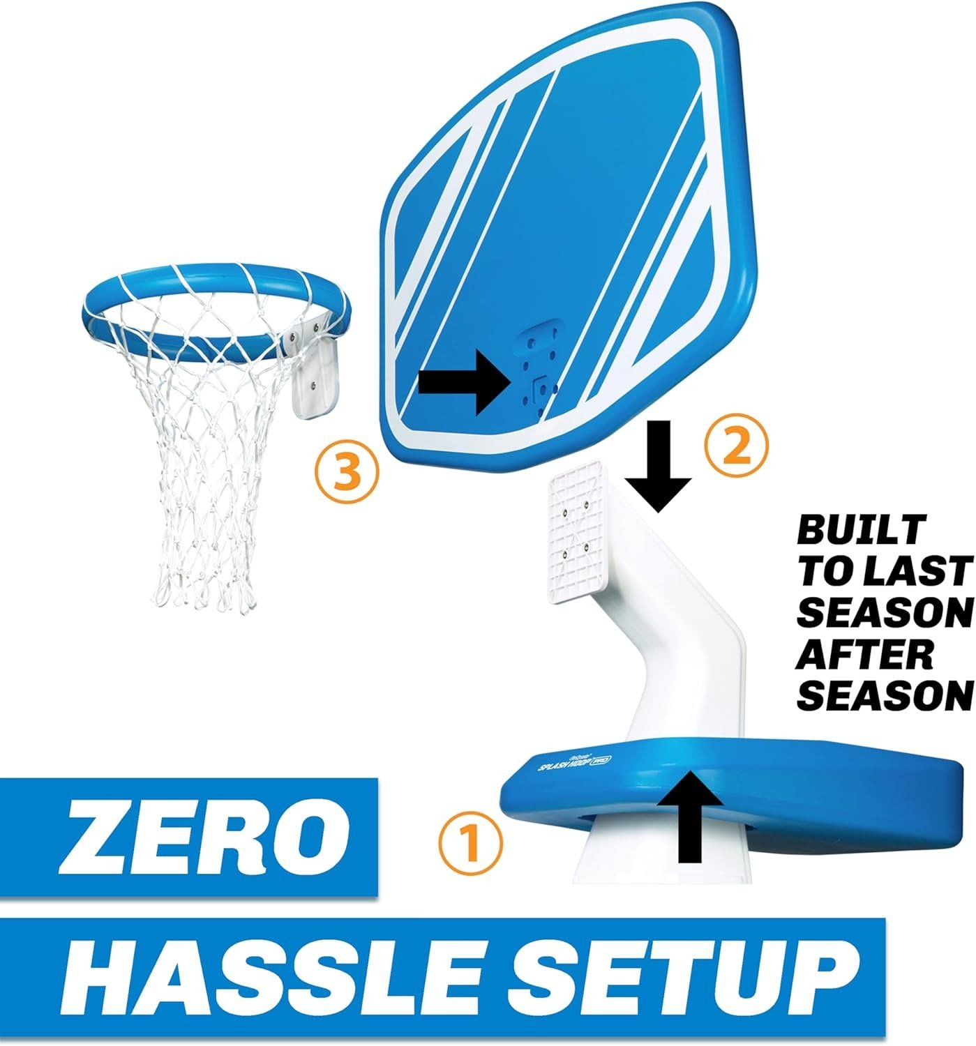 Splash Hoop Swimming Pool Basketball Game, Includes Poolside Water Basketball Hoop, 2 Balls and Pump