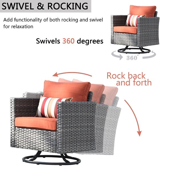 OVIOS 6piece Wicker Sectional Sofa Swivel Rocking Chair Set