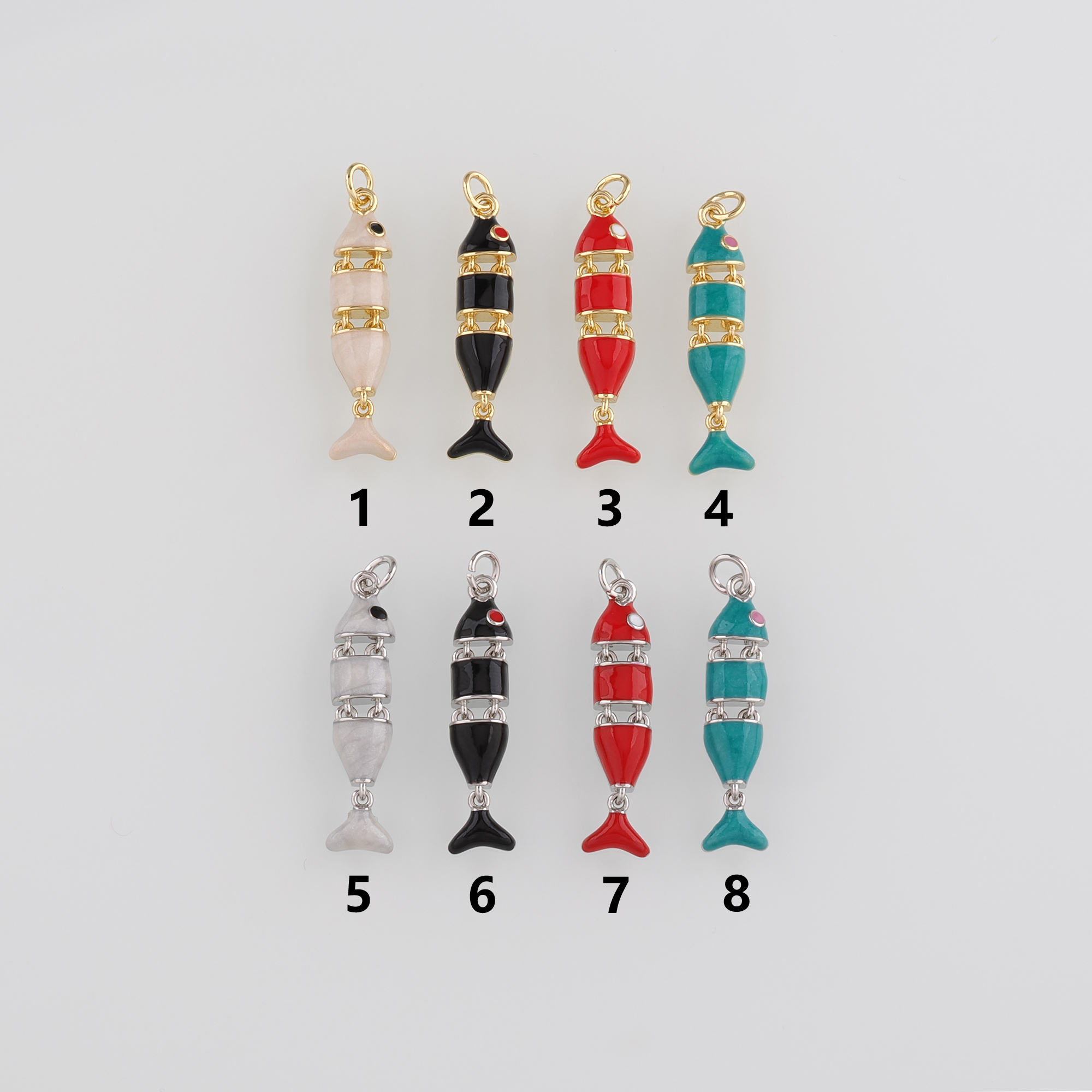 18K Gold Filled Fish Pendant,Enamel Fish Charm Earrings Necklace for DIY Jewelry Making Supply