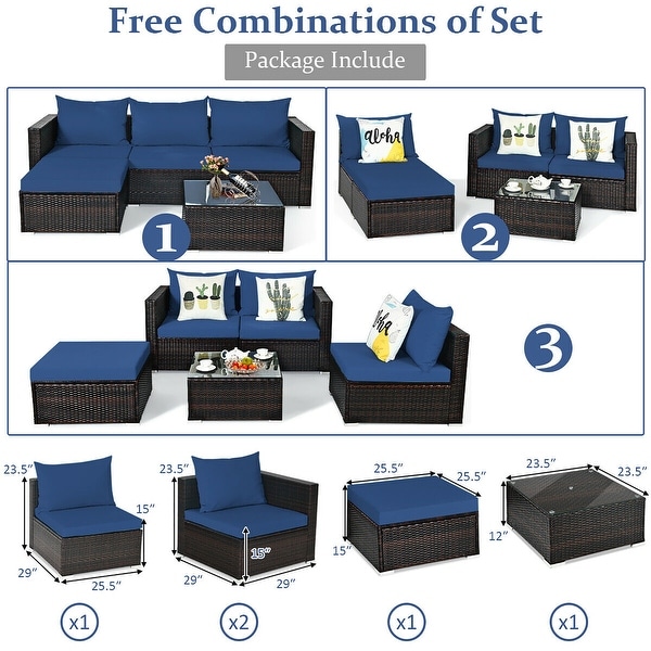 5PCS Patio Rattan Furniture Set Sectional Conversation Sofa w/ Coffee