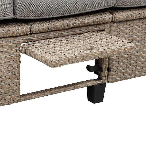 4 Piece Wicker Patio Sofa Set with Retractable Canopy and Lifting Table