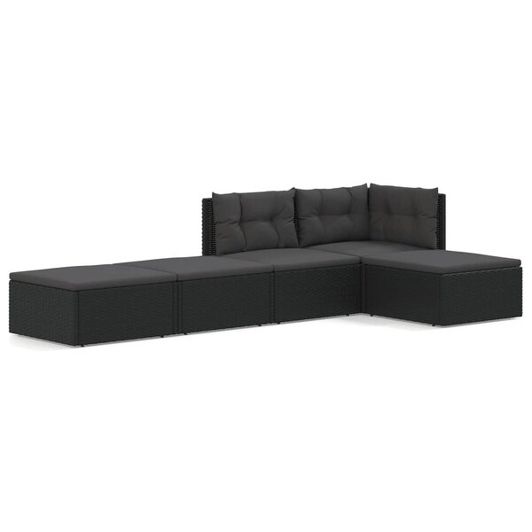vidaXL 4 Piece Patio Lounge Set with Cushions Black Poly Rattan