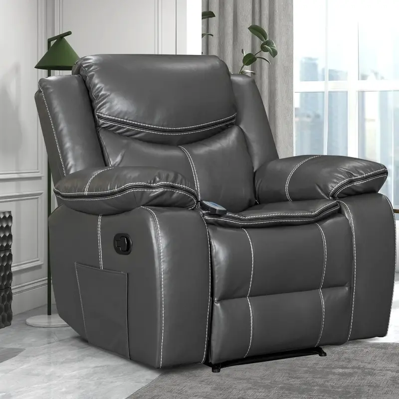 Wide-Seat Leather Recliner with Heat & Massage – Durable Ergonomic Lounge Chair