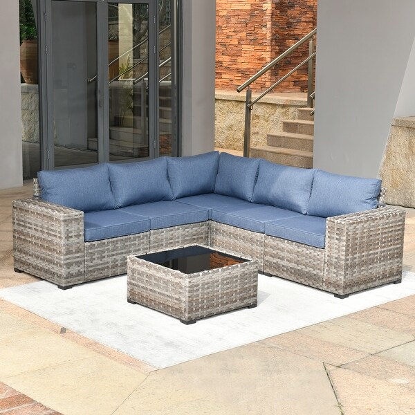 OVIOS Patio Wicker Furniture Wide Arm 6piece Set with Table