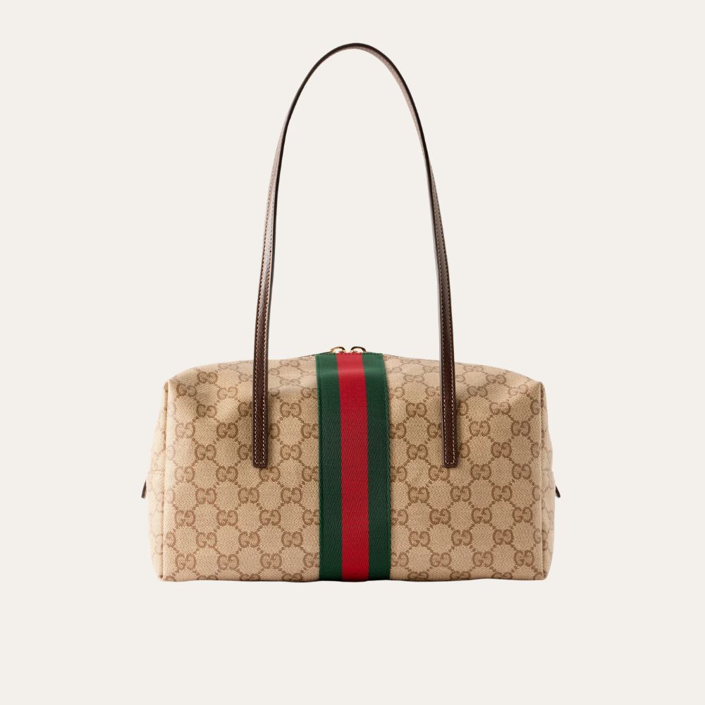 Gucci Melrose Medium Boston Bag Sand Dark Brown 11.4 Inches