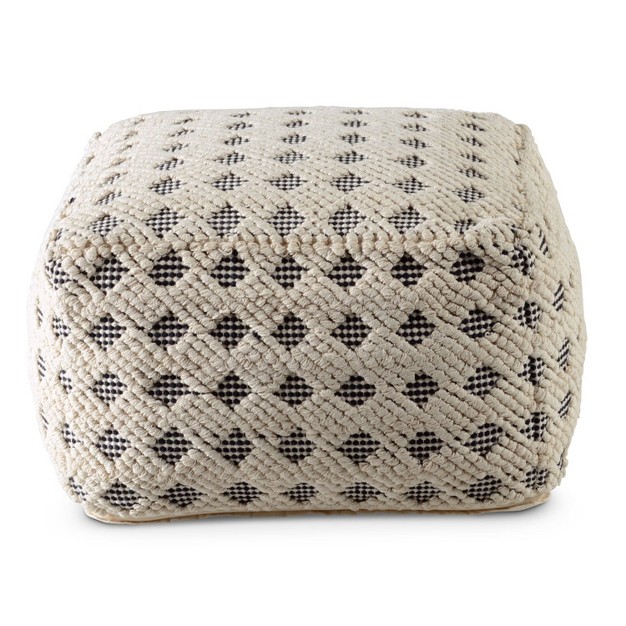 Kodi Square Pouf Ottoman Black off White Steve Silver Co