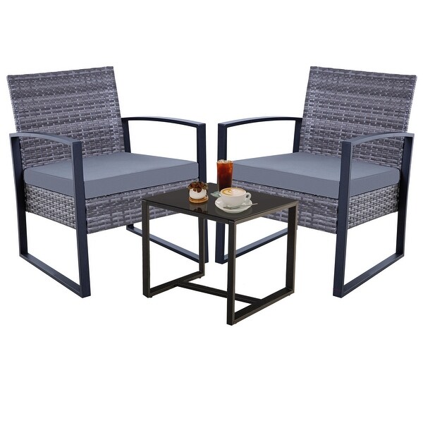 3Piece Wicker Bistro Set,Outdoor Patio chairs and Coffee Table