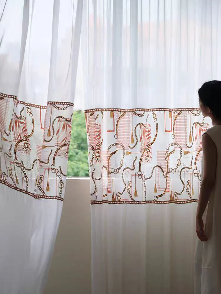 FS007 - Herm@s Artistic Embroidery Soft Light Sheer Curtains Translucent Living Room Bedroom Floor-to-Ceiling Curtains