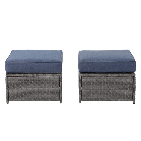 Patio 2 pieces Wicker Cushioned Ottoman