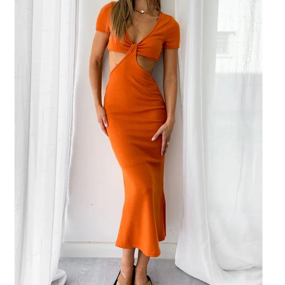 Bodycon Long Dress with Cut-Out DetailClistos