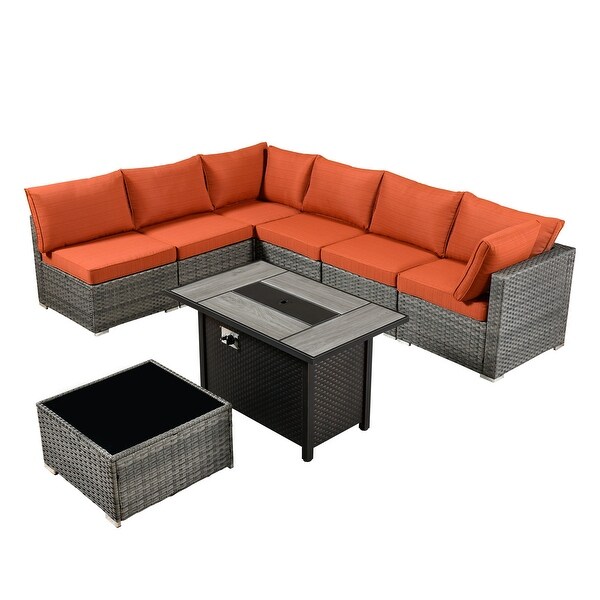 HOOOWOOO 8piece Patio Furniture Set Wicker Sectional Sofa with Fire Pit Table
