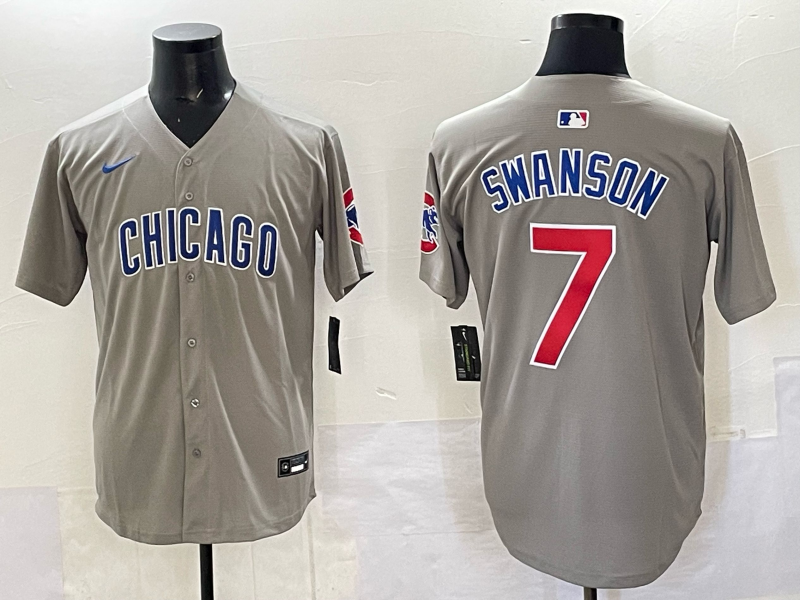 Men's Chicago Cubs Dansby Swanson #7 Gray Replica Player Jersey