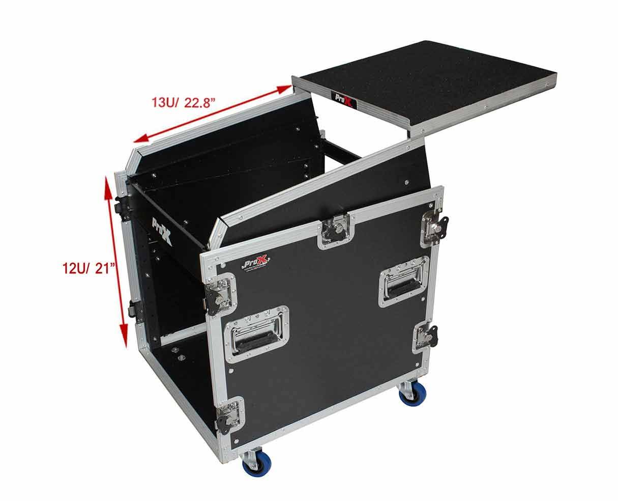 Prox 2U Rack x 13U Top Mixer DJ Combo Flight Case with Laptop Shelf