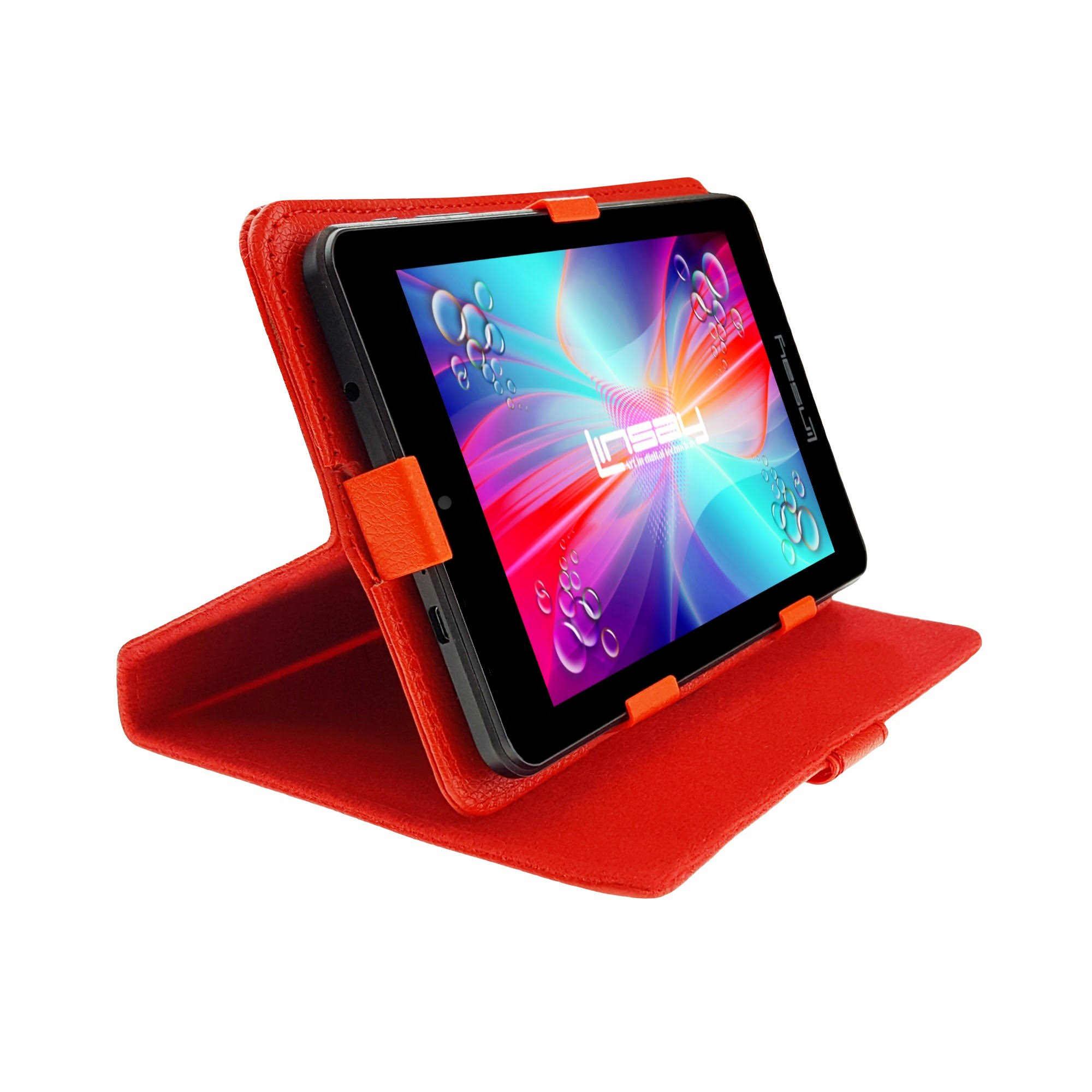 Linsay F7XIPSCR Tablet - Wi-Fi - Black - Android 4.4 Kitkat - with Red Leather Case - 7x22 - IPS Screen
