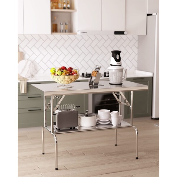 Stainless Steel Folding Table 48 x 24 in,NSF Commercial Portable Prep Table with Adjustable Undershelf