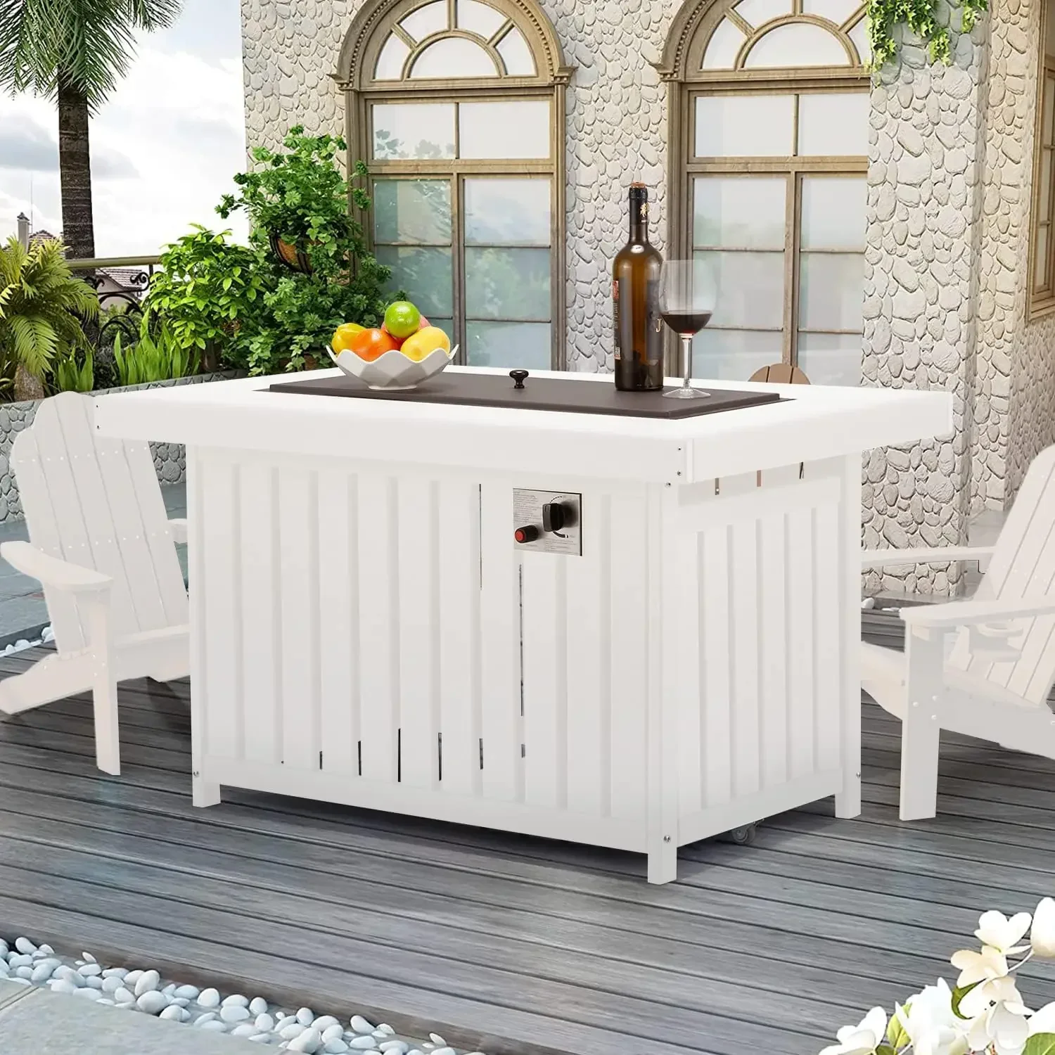 Propane Fire Pit Table, 43 Inch HDPE Smokeless Gas Fire Pit with Lid and Fire Glass, 50,000 BTU Firepit, Add Warmth and Ambience