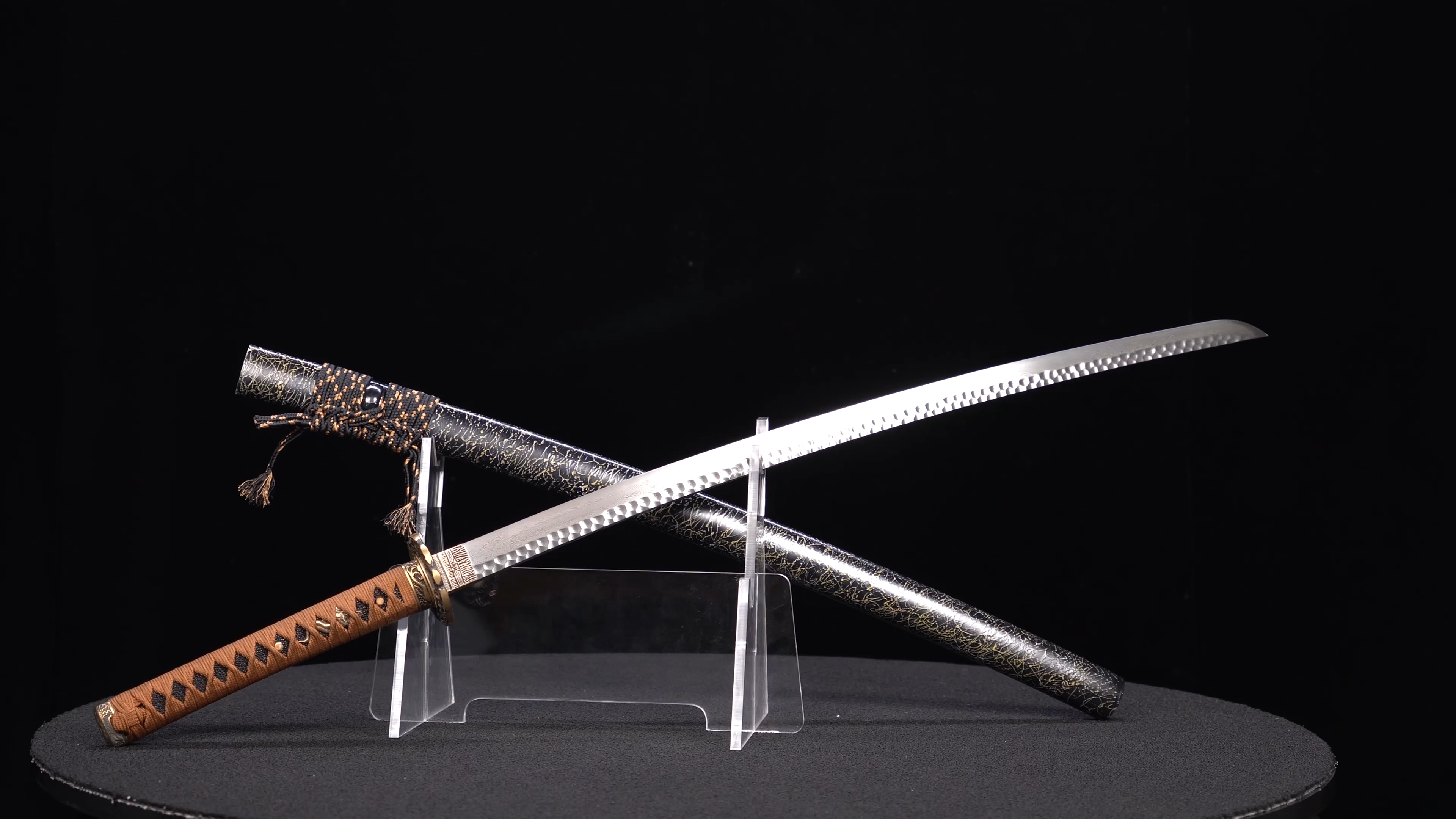 Handmade Katana Damascus Steel Night Rain Golden Dragon Full Tang