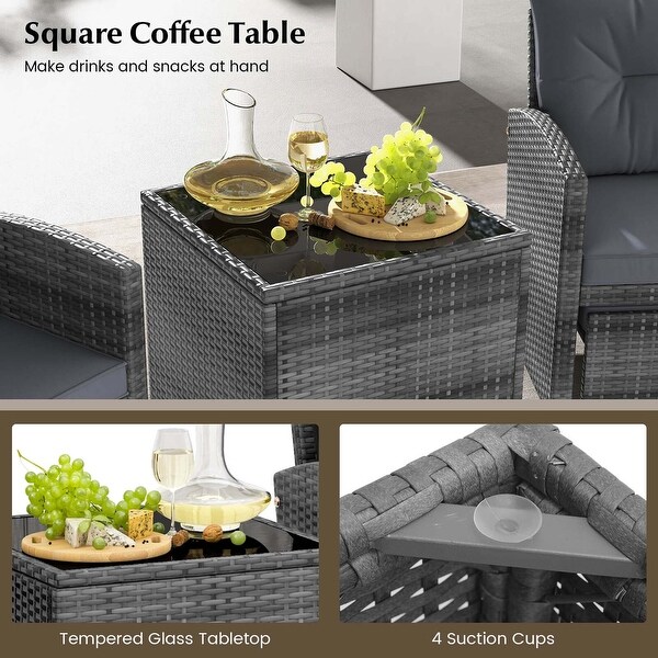 Costway 5 Piece Patio Rattan Furniture with 2 Ottomans and Tempered