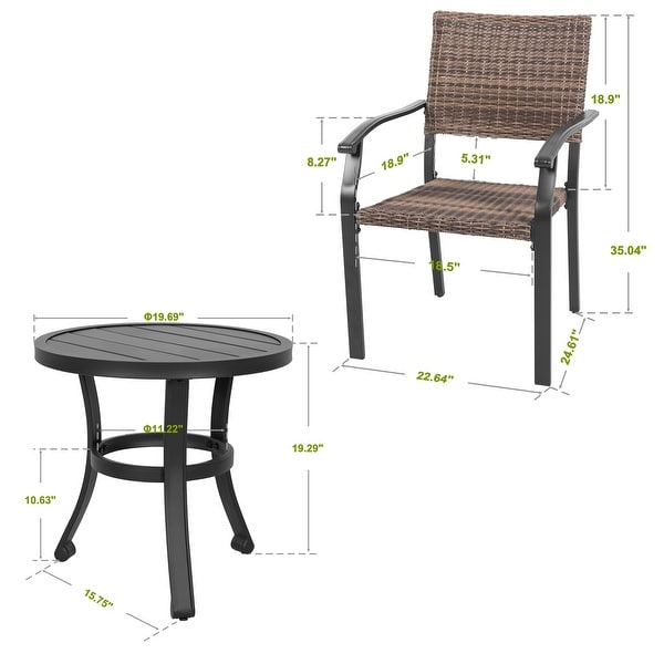 Nuu Garden 3Piece Patio Metal and Wicker Bistro Set,Black