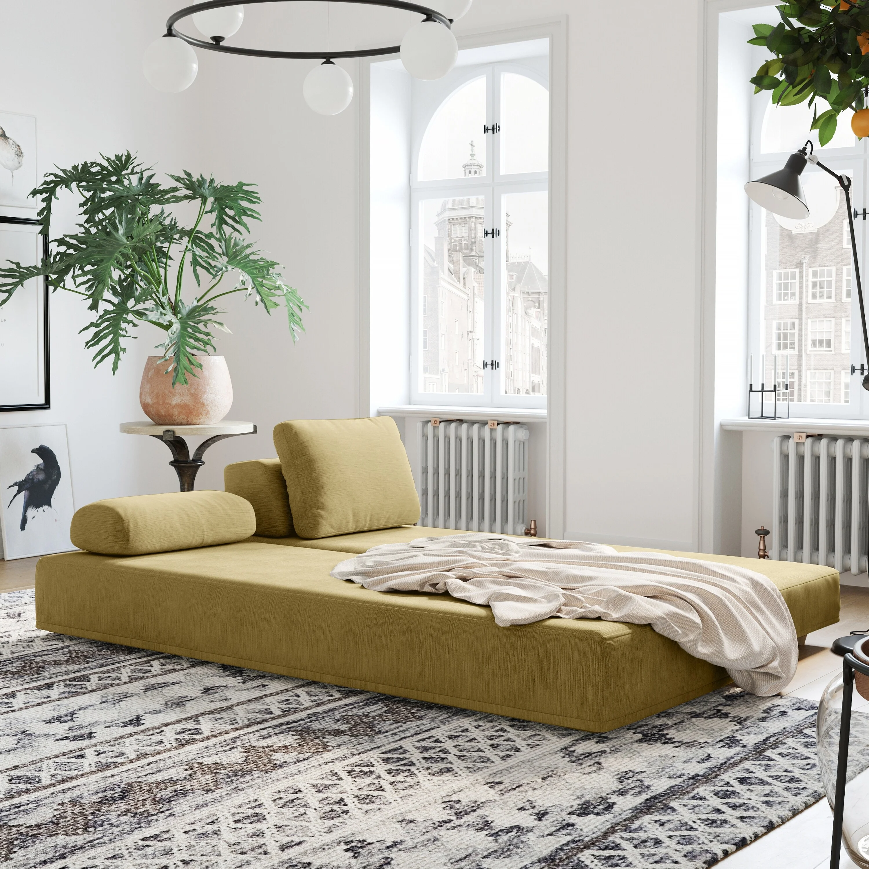 Jaxx  Balshan Cushioned Micro-velvet Convertible Chaise Lounge Daybed Camel