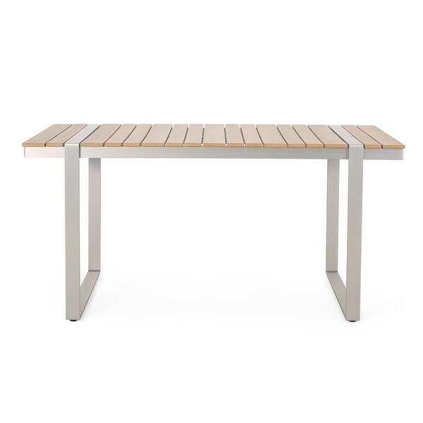 Dining Table,Silver + Natural with a Stunning Aluminum Frame and Classic Slat Paneling