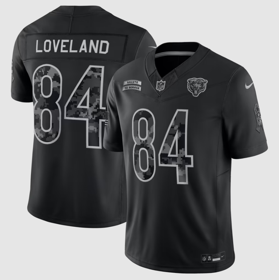 Men's Chicago Bears Colston Loveland #84 Black 2026 Salute to Service Stitched Limited Jersey