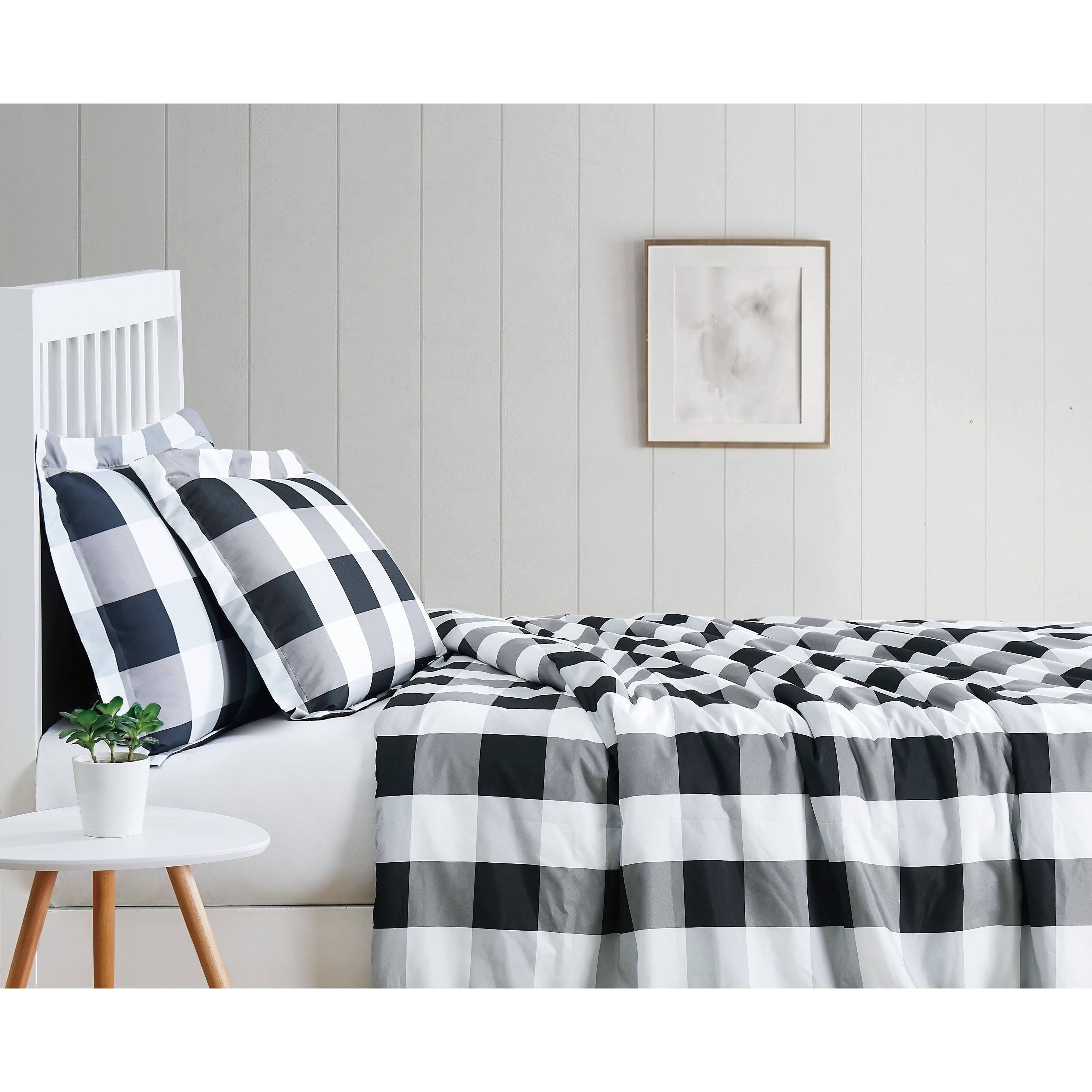 Truly Soft Everyday King Buffalo Plaid Duvet Cover Set Khaki/White