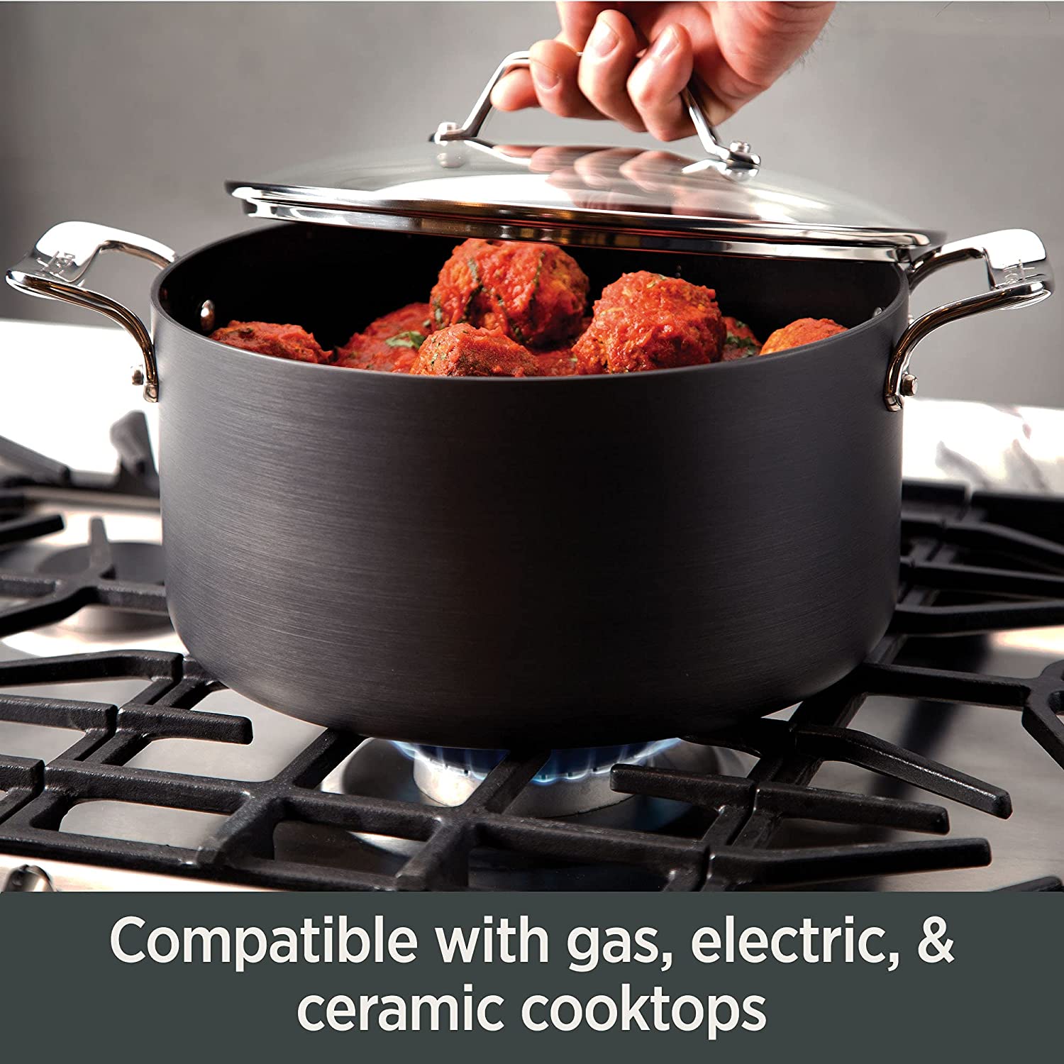 All-Clad H9112S64 Essentials Nonstick Hard Anodized 8.5 and 10.5-inch Fry Pans， 2 Piece， Grey