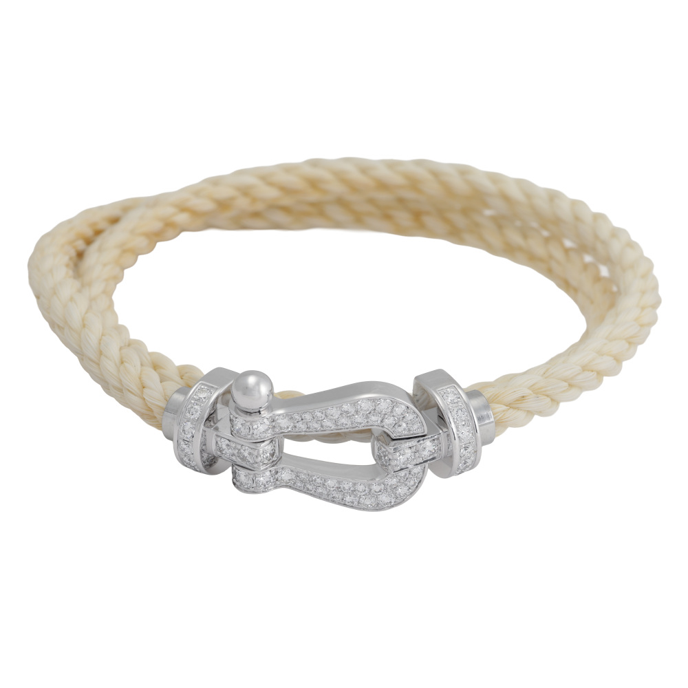 FRED Force 10 Bracelet 18K White Gold & Stainless Steel Diamond 0B0050