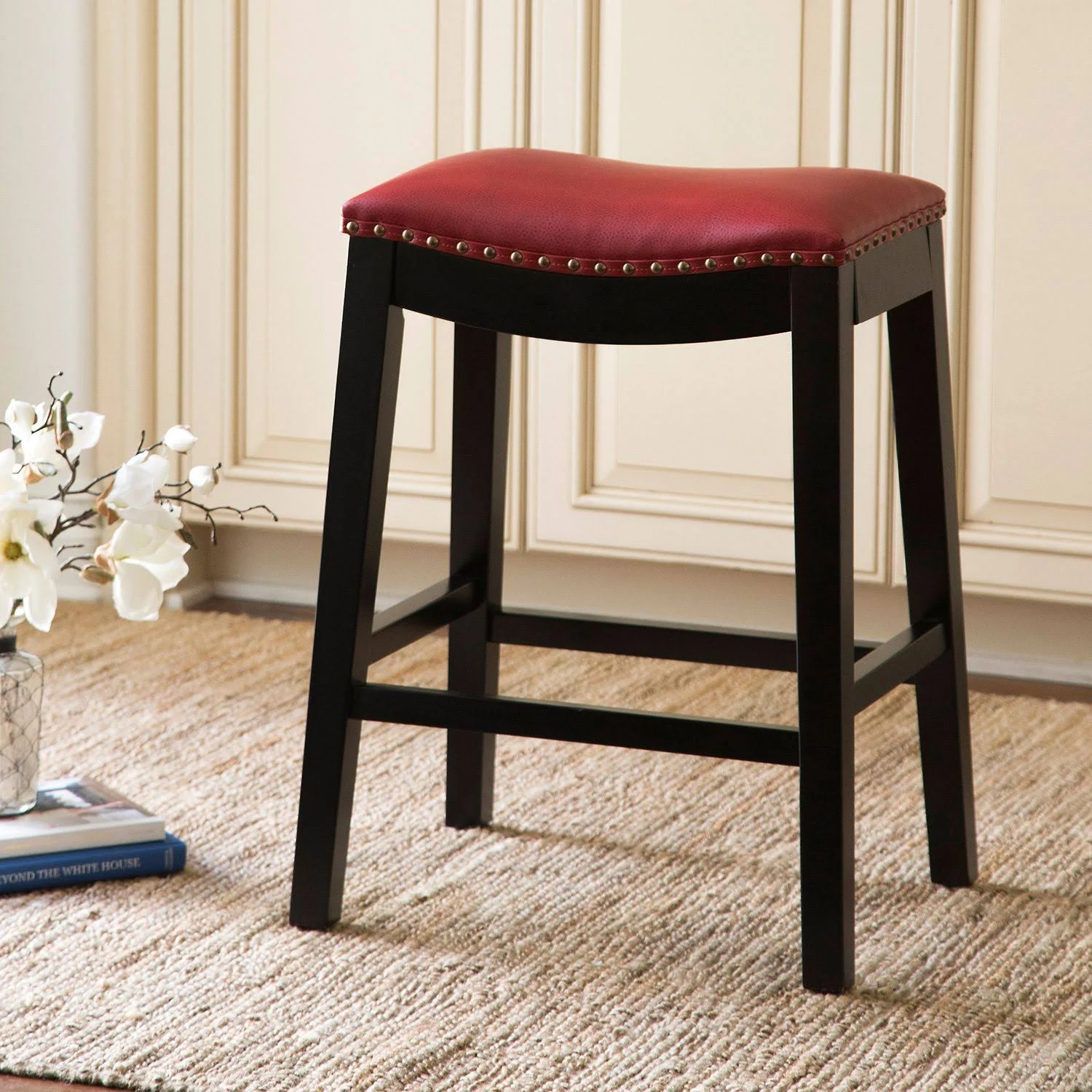 Abbyson Living Emery Bonded Leather Saddle Counter Stool, Red
