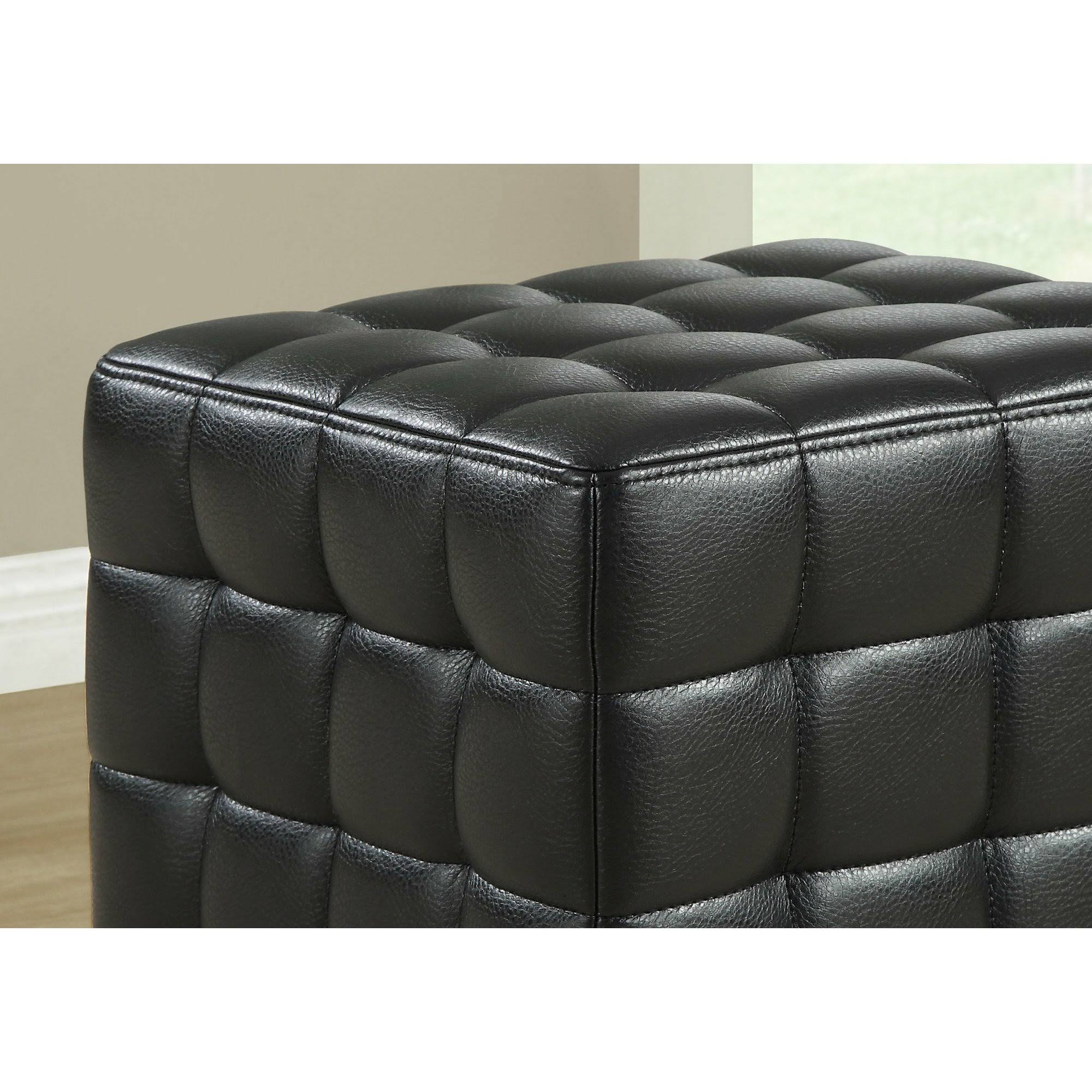 16.75x22 x 16.75x22 x 17x22 Black Leather Look Fabric Ottoman
