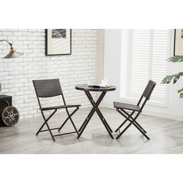 Porthos Home Rattan Patio Furniture Bistro Set ,Table and Two Chairs