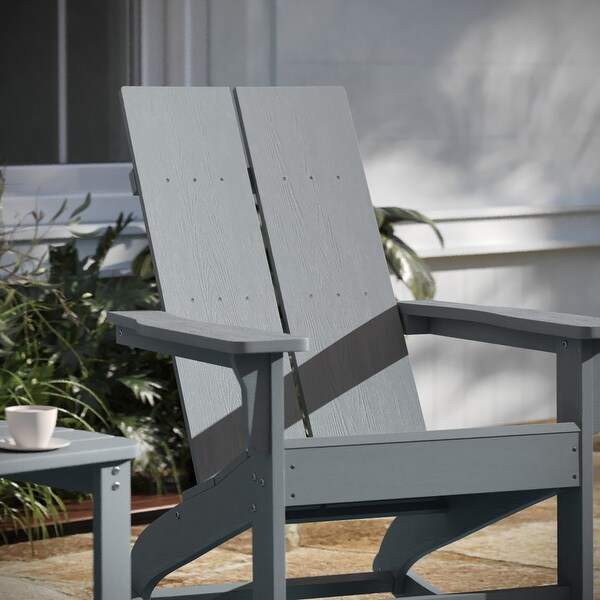 2 Modern Dual Slat Poly Resin Adirondack Rocking Chairs with Side Table