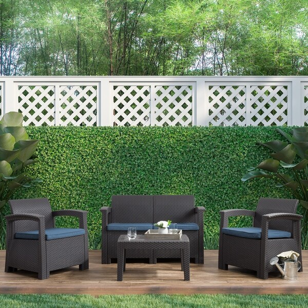 CorLiving Lake Front Black Rattan Patio Set,4pc
