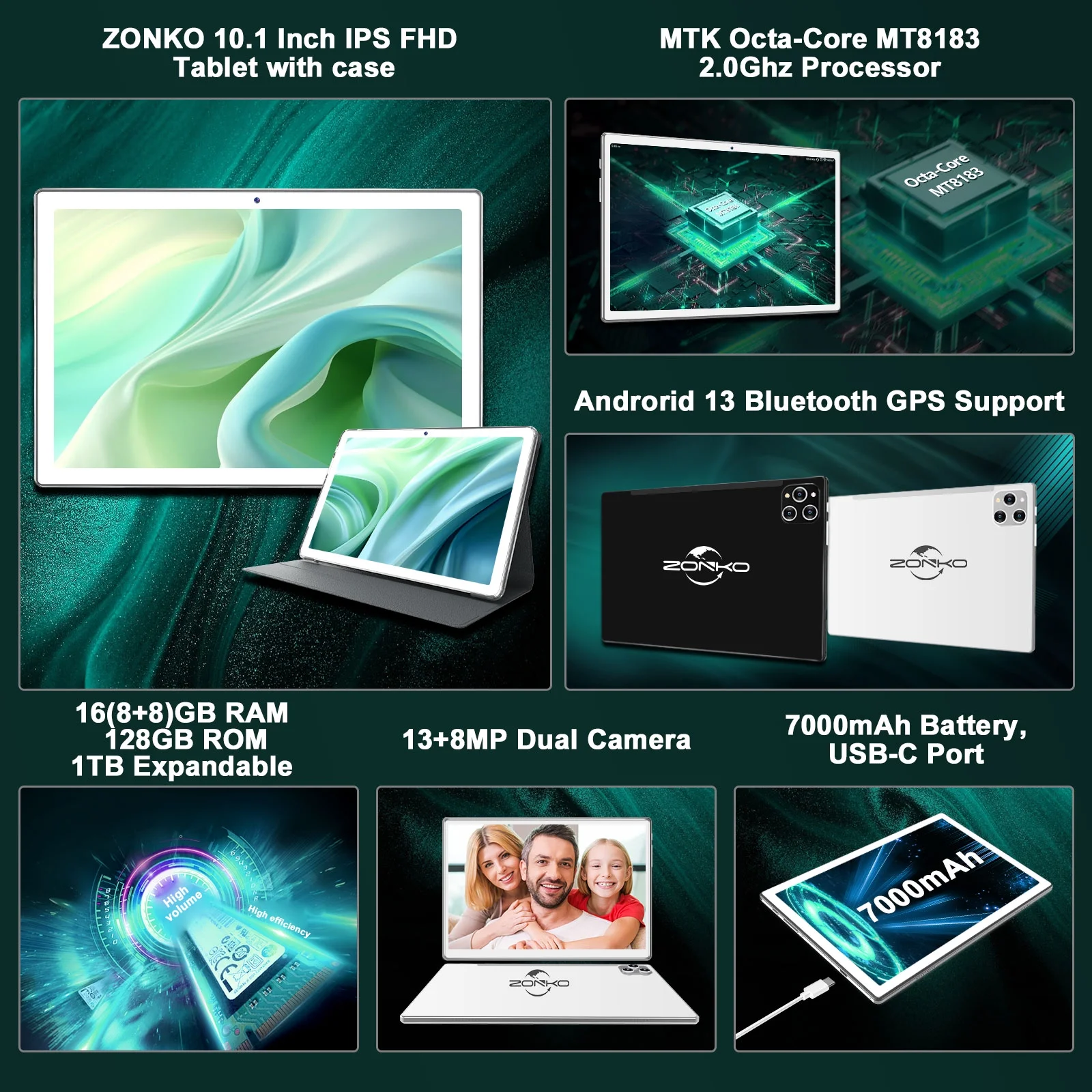 Tablet Android 13.0 Tablet,10 Inch Tablet,128GB ROM+16GB RAM+1TB Expand TF Expand,Octa-Core Powerful 5G WiFi Tablet,Tablet with Leather Case,Bluetooth,GPS,Dual Camera,FHD Display,Touchscreen Tablet