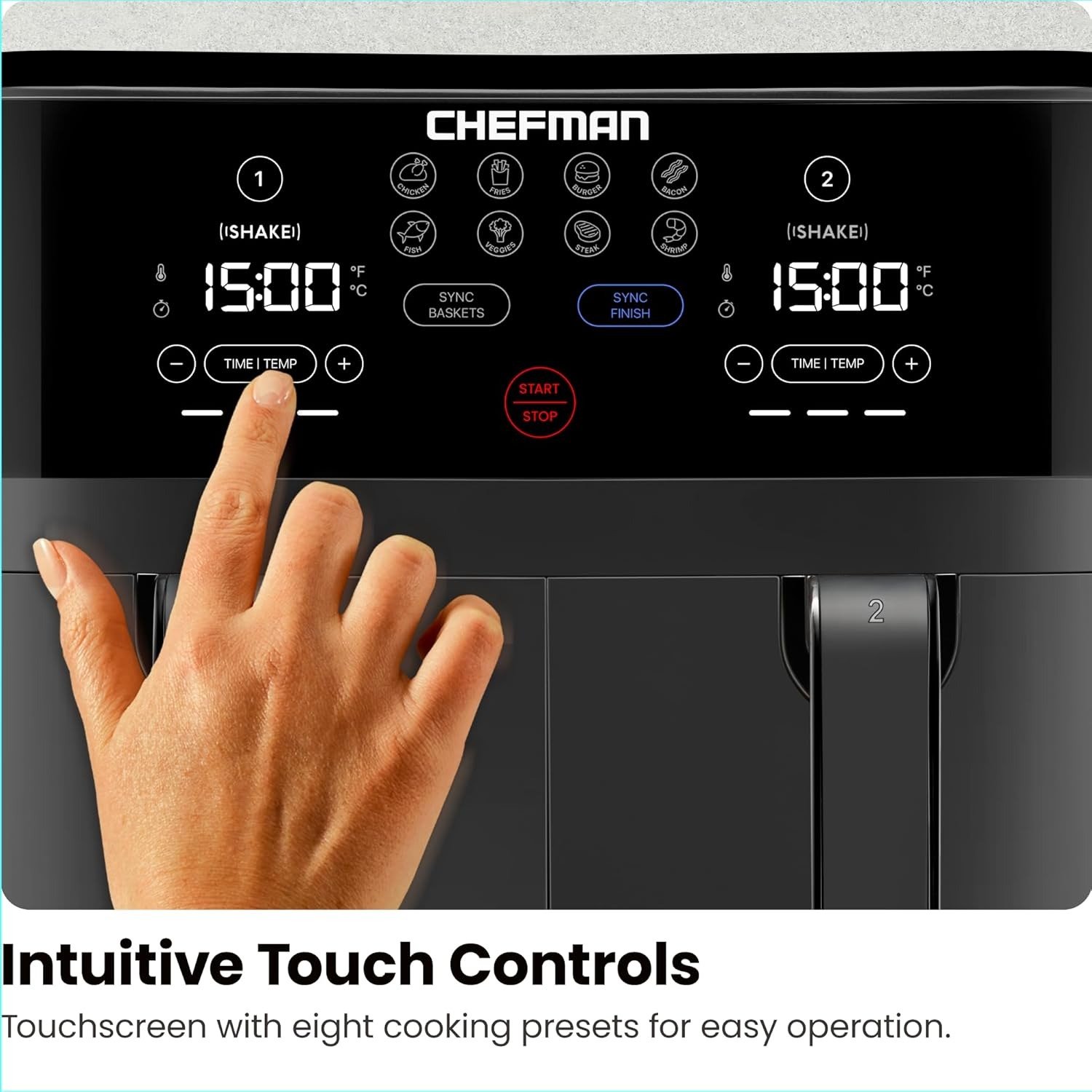 Dual Basket Air Fryer, TurboFry Touch Control, 2 Independent Zones, Space-Saving Design