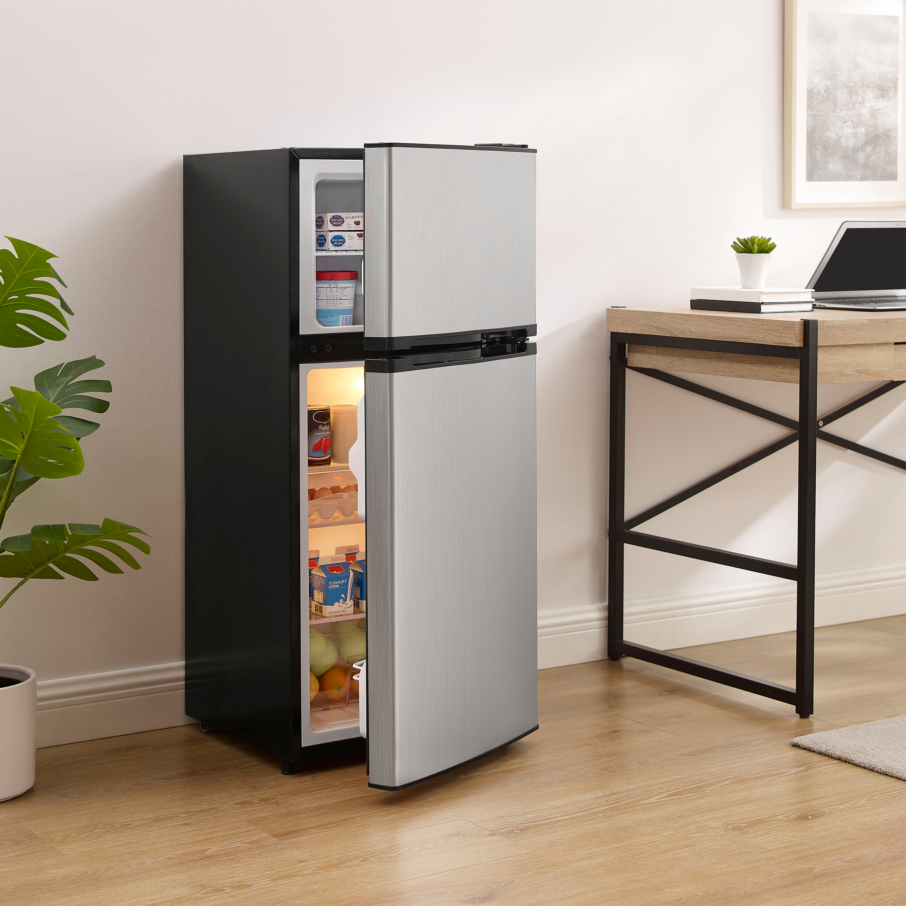Insignia™ - 4.3 Cu. Ft. Mini Fridge with Top Freezer and ENERGY STAR Certification - Stainless Steel