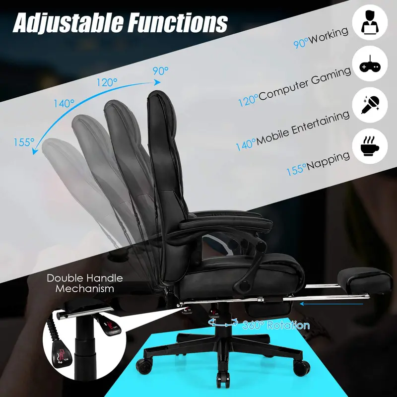 Racing-Style Massage Office Chair – Seat Height Adjustment and Full-Body Support Features
