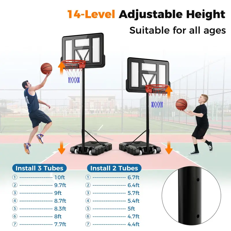 Portable Height-Adjustable Basketball Hoop – 10-Foot Goal with 44-Inch Shatterproof Backboard