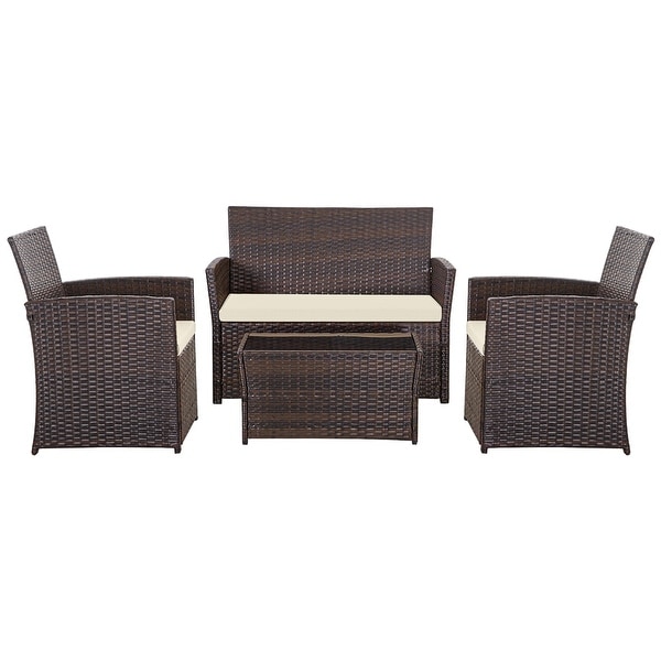 4 PCS Wicker Patio Conversation Set Rattan Seating Sofa Chair