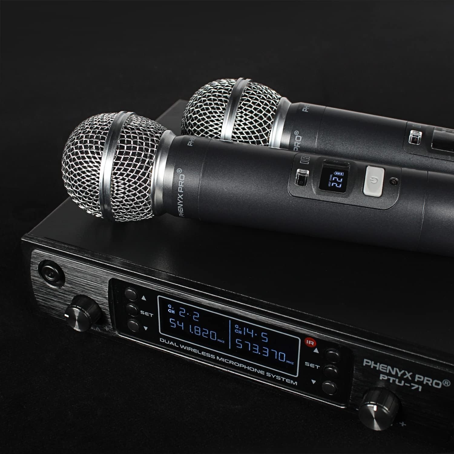Wireless Microphone System, Dual Wireless Mics,w/ 2 Handhelds, Auto Scan,2×100 UHF Frequencies,328ft Range,Dynamic Microphone for Singing, Karaoke, Church