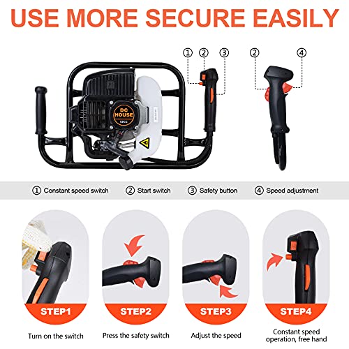 DC HOUSE 52cc 2.4HP Gas Powered Post Hole Digger with Two Earth Auger Drill Bit